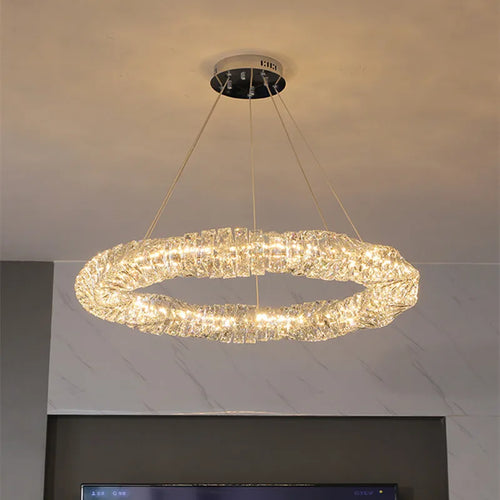 lustre moderne à suspension en cristal k9 avec télécommande dimmable