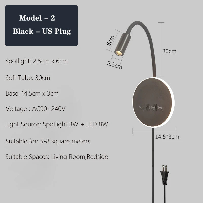 applique murale led réglable avec ports usb design moderne - vue 10 sur 22