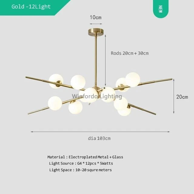 lustre bauhaus design boule de verre pour éclairage moderne - vue 9 sur 10