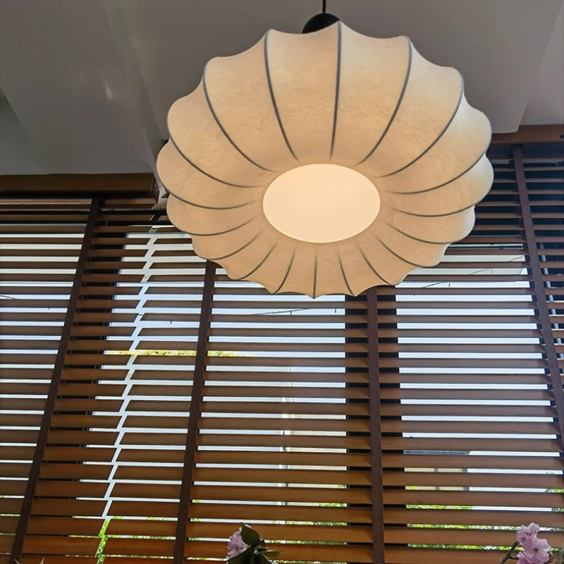lustre en soie avec abat-jour en tissu lumineux - vue 3 sur 9
