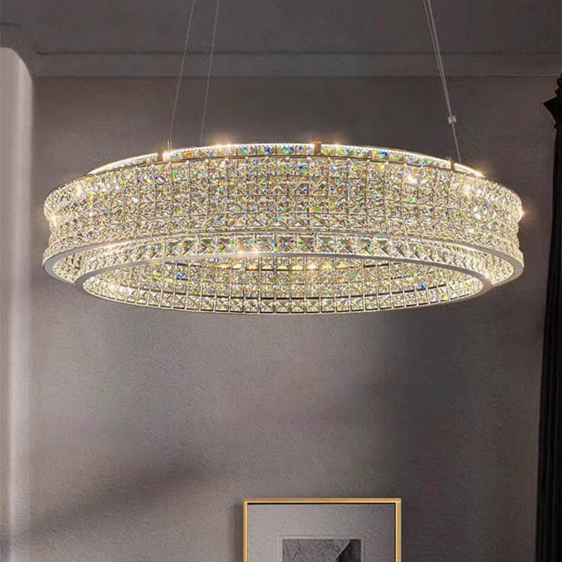 lustre moderne en cristal clair acier inoxydable intensité variable cordon réglable