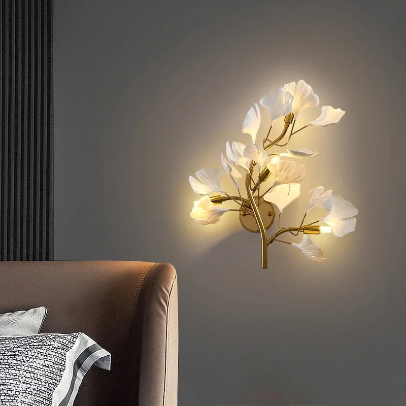 applique murale moderne à led en céramique avec ginkgo décoratif - vue 5 sur 7