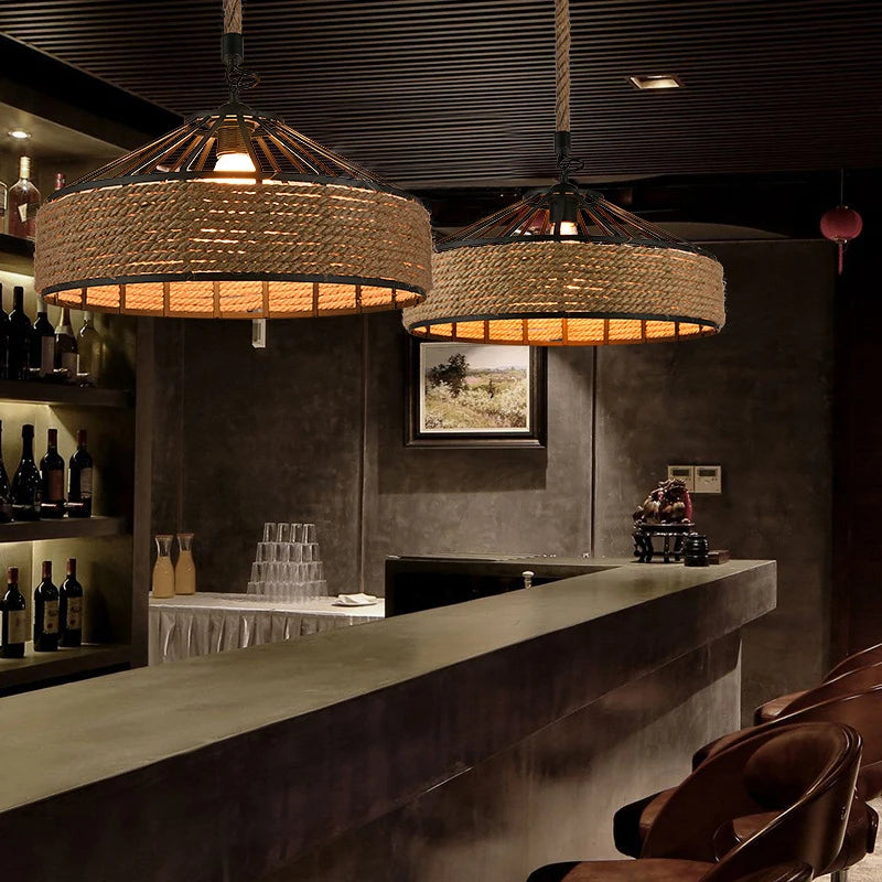 Sisal chanvre corde suspension plafonnier Lustre suspendu Lustre fer main tressage rustique rétro pour salle à manger décor