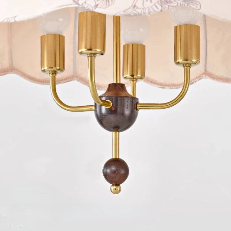 lustre médiéval français vintage en bois et tissu - vue 7 sur 8