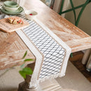 Chemin de table bohème coton lin géométrique pompons