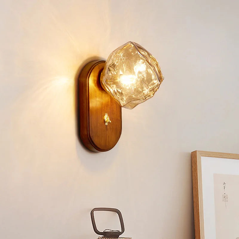 Applique murale led style moderne avec interrupteur en bois