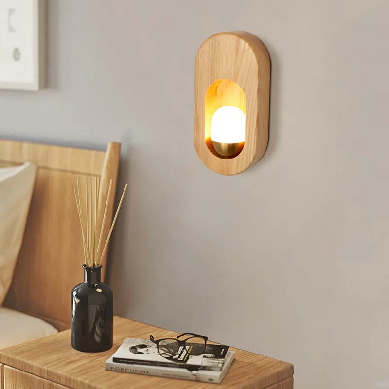Applique murale LED nordique en bois massif - vue 3 sur 8