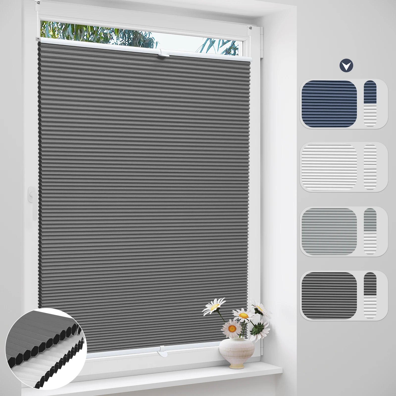 Store plissé occultant thermique sans perçage pour porte