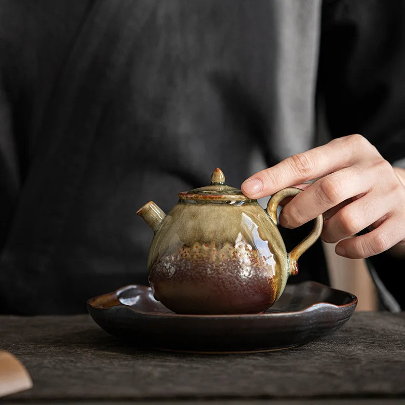 Theiere ceramique style chinois retro bol couvercle artisanal - vue 2 sur 6