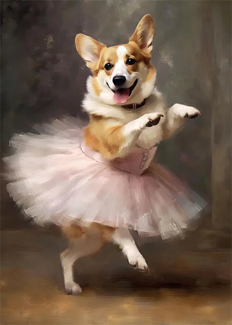 portraits de ballerine de chien art abstrait mural kawaii