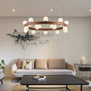 lustre rond en noyer avec ampoules en verre led moderne