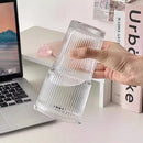 Grande tasse verre rayé avec couvercle et paille