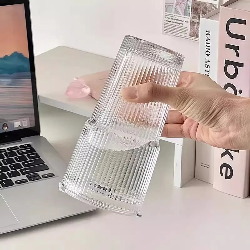 Grande tasse verre rayé avec couvercle et paille - vue 6 sur 7