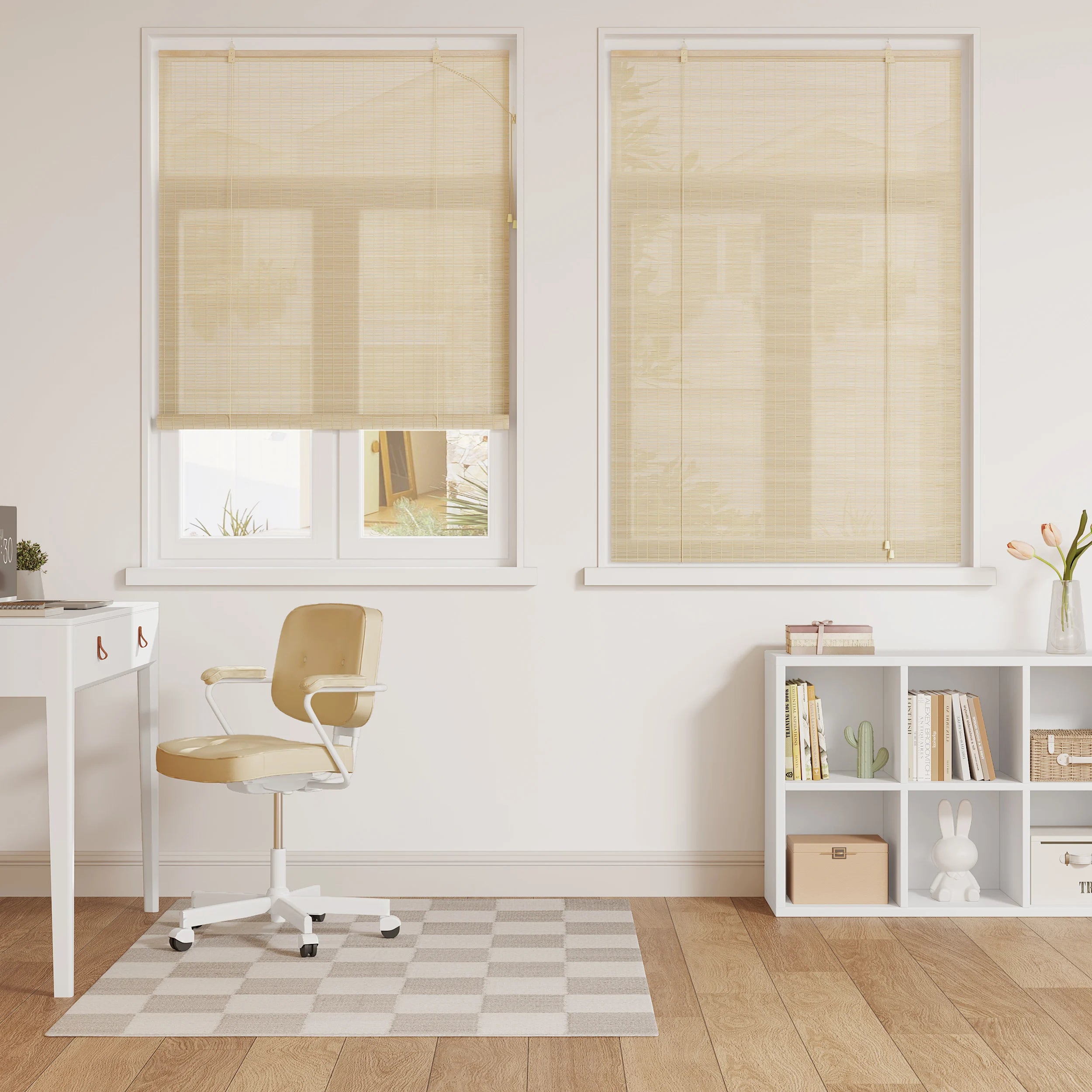 Store enrouleur bambou filtrant ventilation pour fenêtre salon - vue 6 sur 6