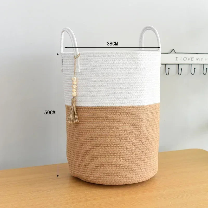 grand panier à linge tissé avec poignées en coton pliable - vue 8 sur 10