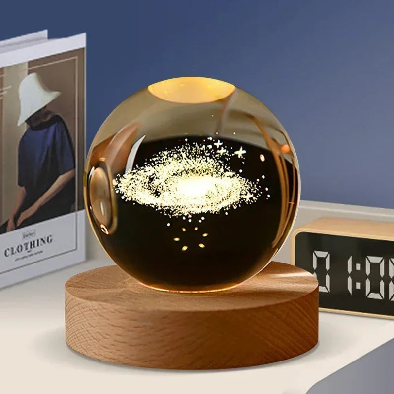 veilleuse 3D en cristal système solaire cadeau décoratif en bois - vue 16 sur 16