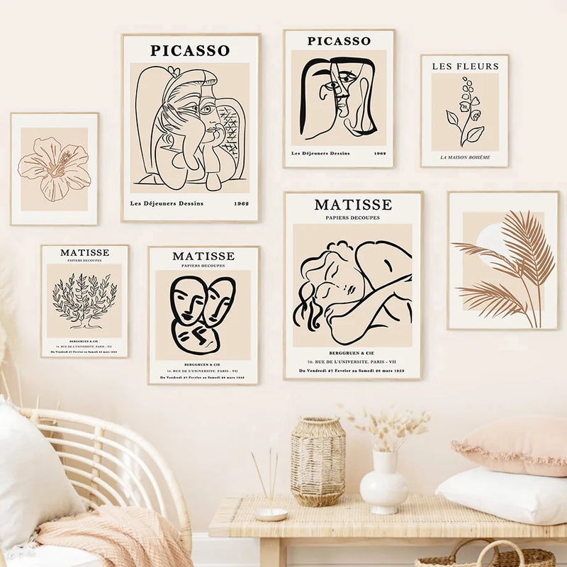 art mural boho feuillage lune peinture abstraite pour décoration intérieure