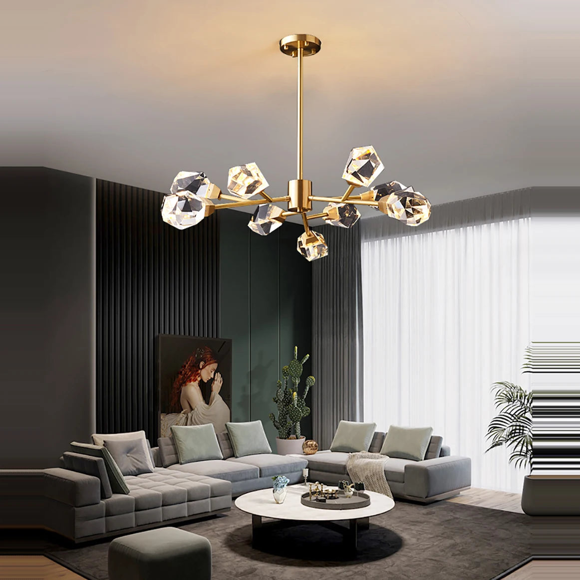 lampe lustre led laiton cristal or décor maison - vue 4 sur 18