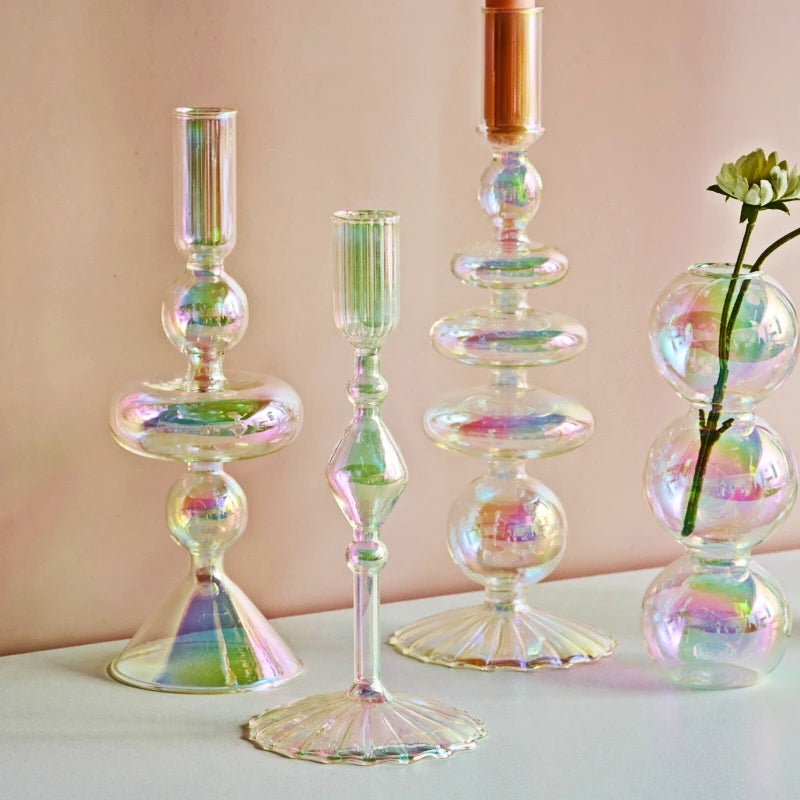 bougeoir en verre décoration nordique pour mariage et fleurs - vue 2 sur 22