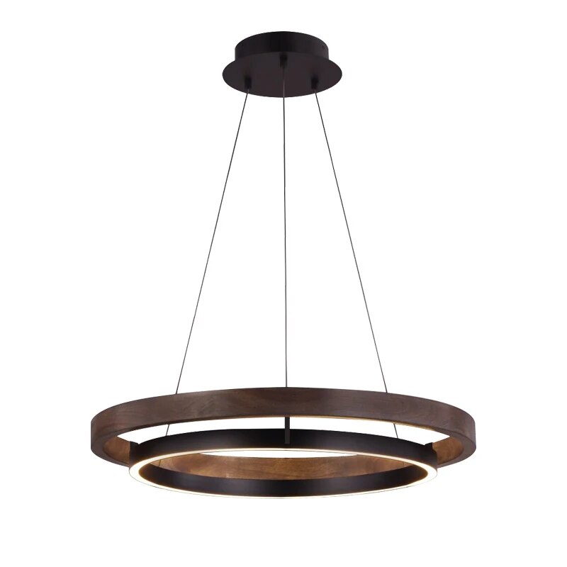 Lustre antique nordique bois anneau lumineux couleur - vue 6 sur 7
