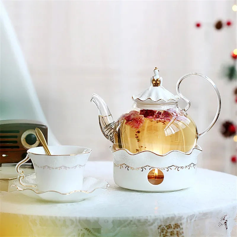 Service à thé vintage porcelaine théière filtre chauffe