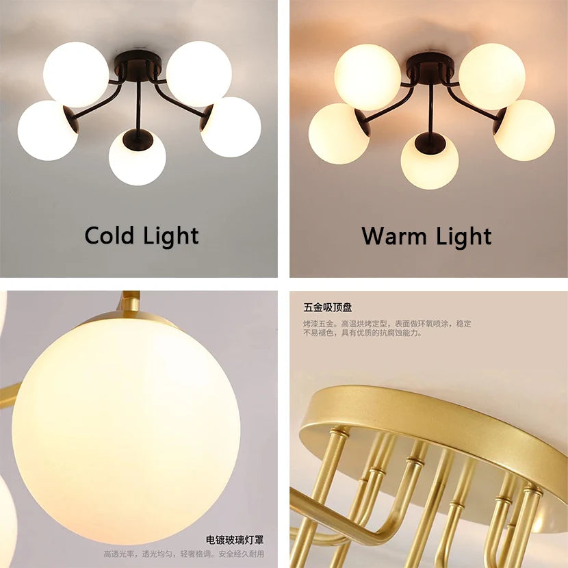 Lustre Nordique LED Salon Chambre Lait Blanc Boule de Verre pour Vivre Sommeil Maison - vue 7 sur 14