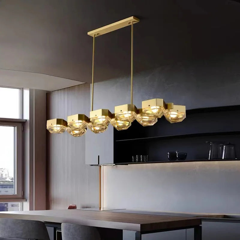 led décorative en cuivre avec suspension réglable pour salon - vue 4 sur 14