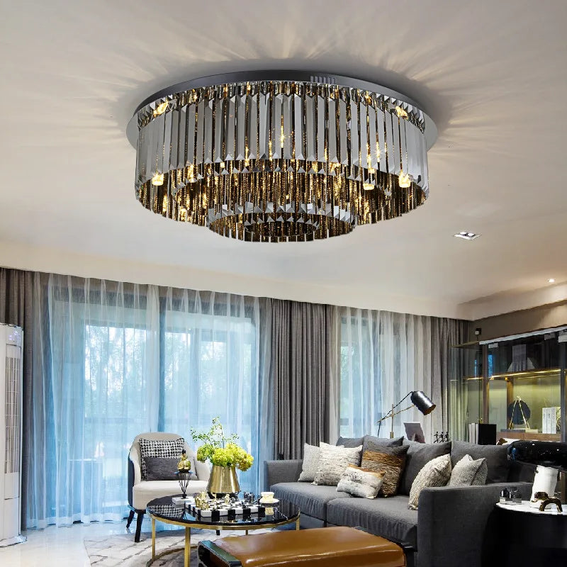 plafonnier led de luxe en cristal rond moderne - vue 5 sur 9