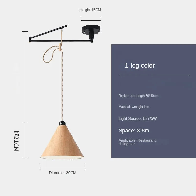 lustre moderne à led créatif avec bras rétractable en bois artistique - vue 15 sur 16