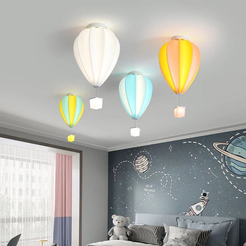 Kids Children's Ceiling Chandelier Light Air Ballon Design Remote Control LED Pendant Chandelier Lamps White Pink Yellow Blue - vue 4 sur 16