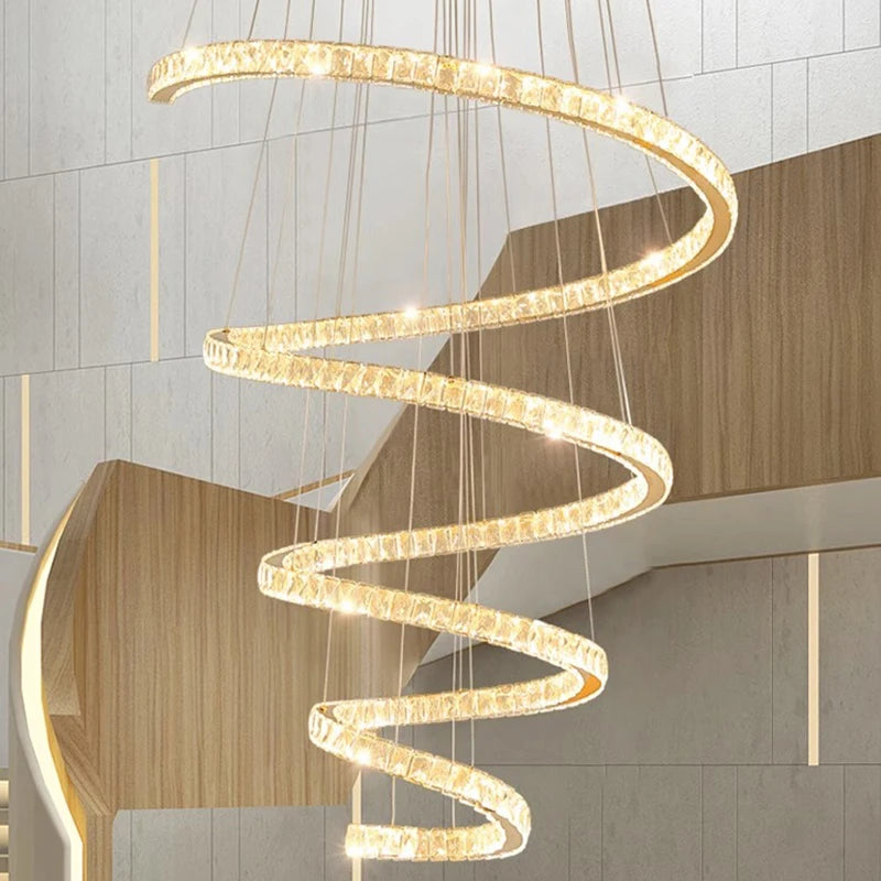 Les escaliers modernes d'anneau ont mené des lumières pendantes pour le salon ont mené des lustres pour la salle à manger accrochant l'éclairage intérieur léger - vue 6 sur 12