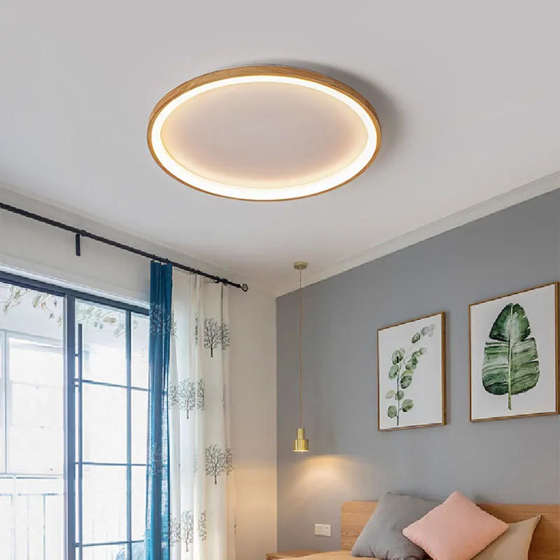 plafonnier en bois intelligent avec anneaux à led moderne - vue 3 sur 10