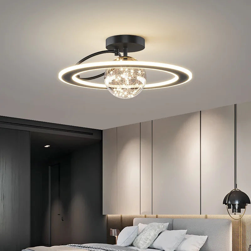 lustre moderne led sandyha avec boule de verre dorée - vue 3 sur 9