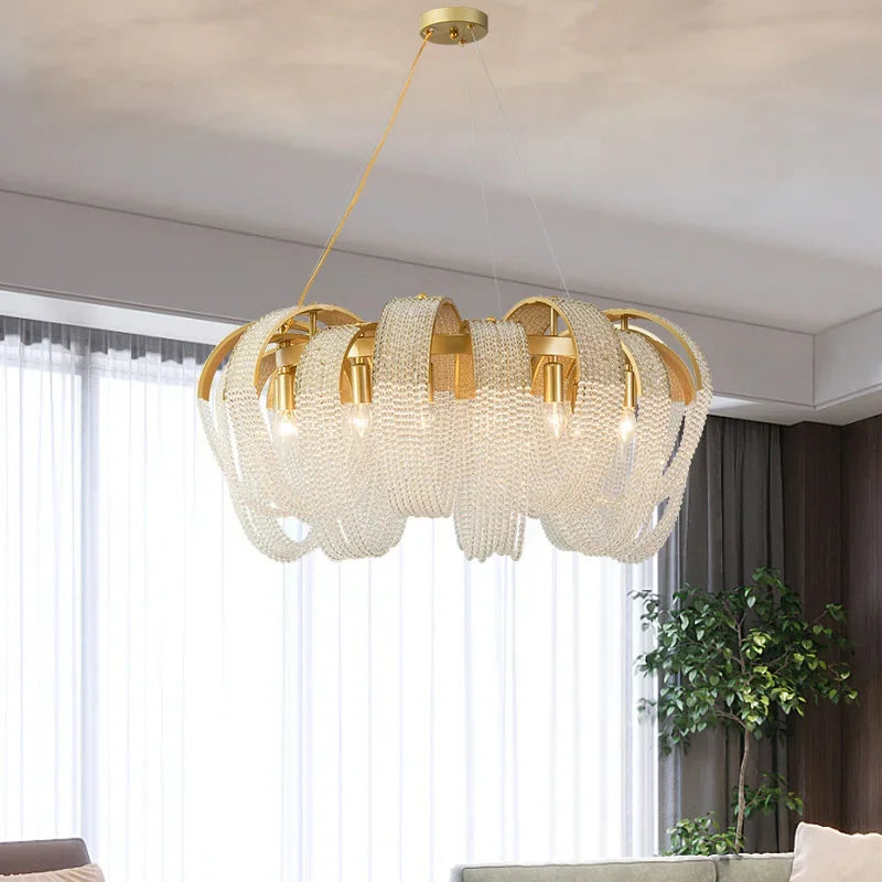 2024Luxury Tassel Crystal Chandelier for Living Room Restaurant Dinning Room Bedroom Hotel Decor Lustre Designer Lamp in Stock - vue 3 sur 10