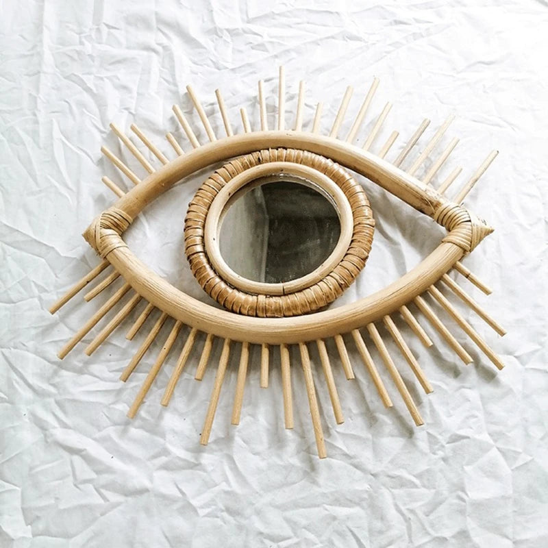 miroir décoratif en rotin en forme d'œil pour intérieur artistique - vue 6 sur 7