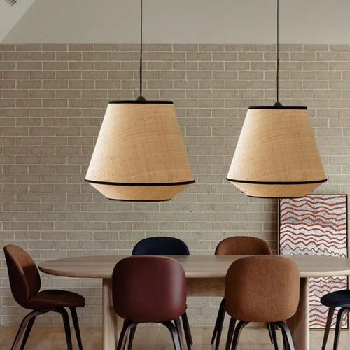 suspension vintage en rotin et tissu à led décorative