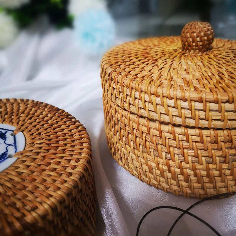 panier de pique-nique tissé à la main avec couvercle - vue 4 sur 7
