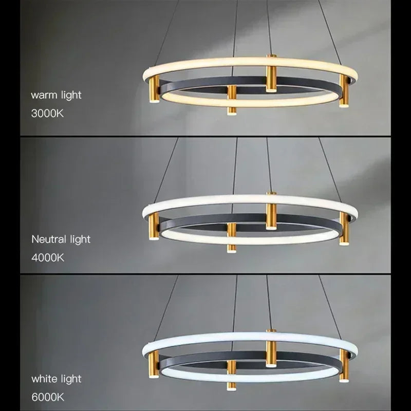 lustre moderne en anneau avec éclairage led décoratif - vue 5 sur 11