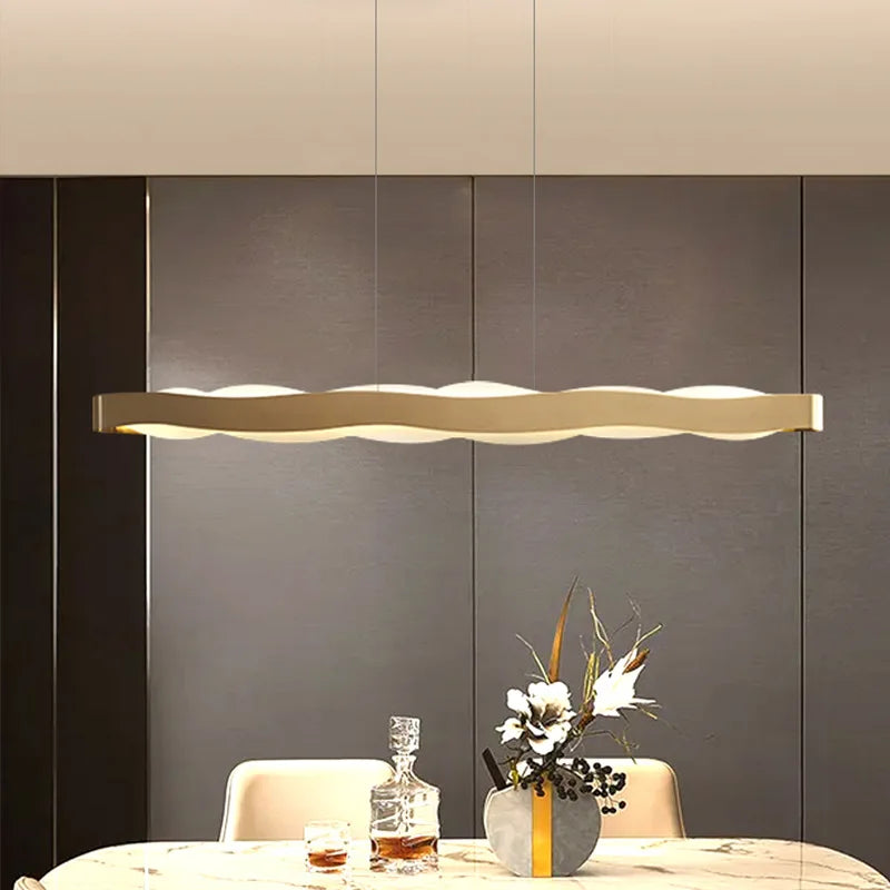lustre moderne en acier inoxydable design vague pour décoration intérieure - vue 6 sur 12