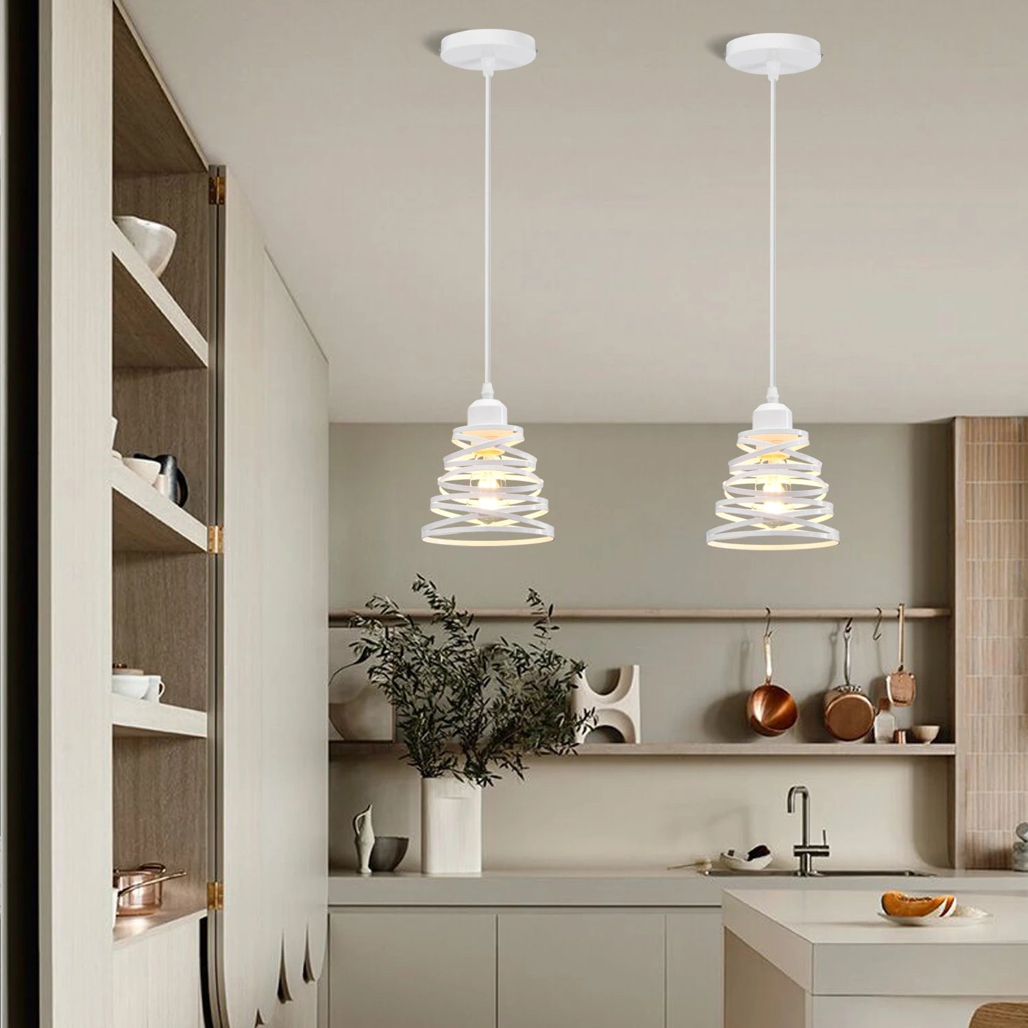 Suspension moderne Abat-jour Vintage Ruban LED Spirale Tourbillon Plafond Suspendu Lustre Salon Cuisine Luminaires - vue 11 sur 19