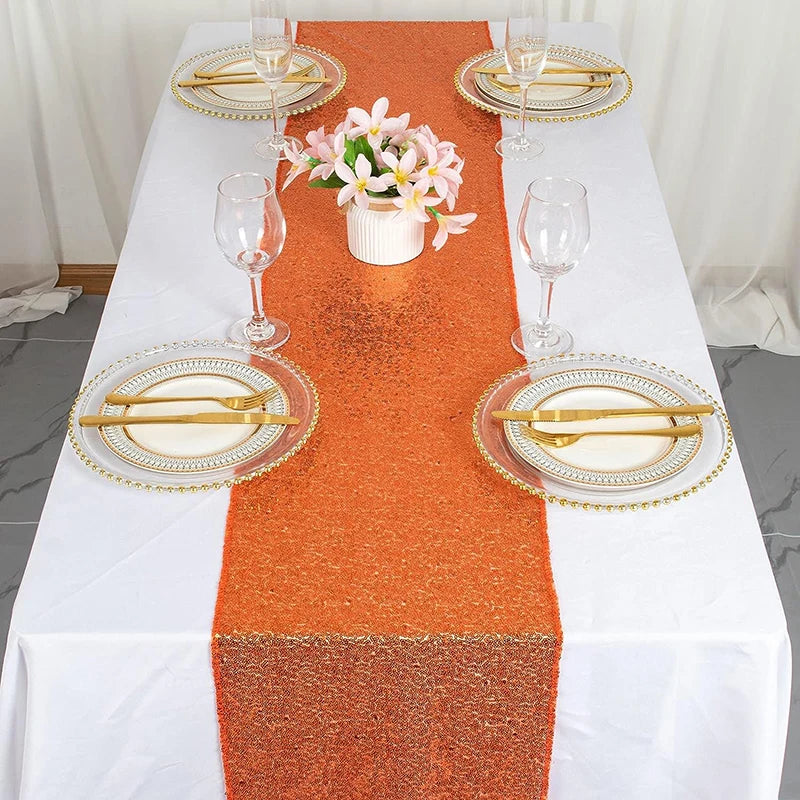 Chemin de table orange à paillettes décoration fêtes - vue 2 sur 7