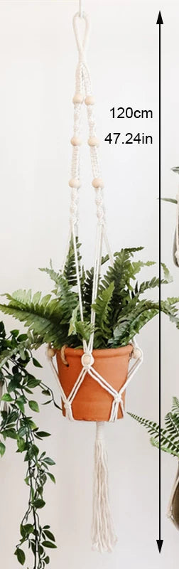 support de plante en macramé suspendu fait main en coton naturel - vue 11 sur 23