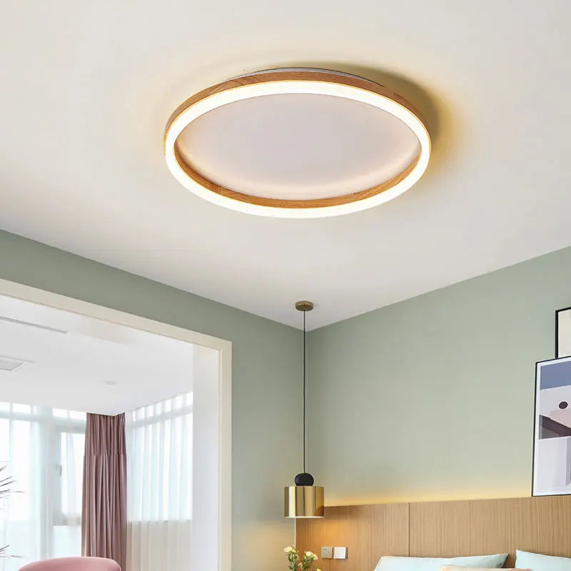 plafonnier en bois intelligent avec anneaux à led moderne - vue 4 sur 10
