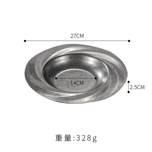 Assiette inox retro style restaurant plate peu profond