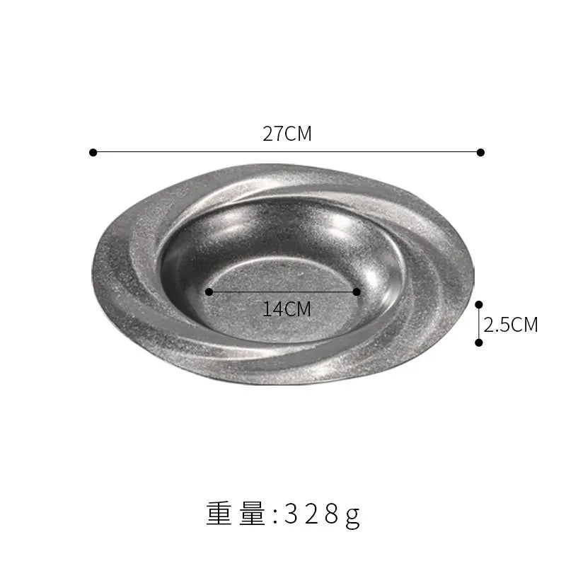 Assiette inox retro style restaurant plate peu profond