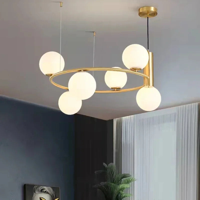 SANDYHA nordique noir or anneau lustres lait blanc boule de verre en métal Led salle à manger salon décoration de la maison éclairage suspendu - vue 3 sur 12