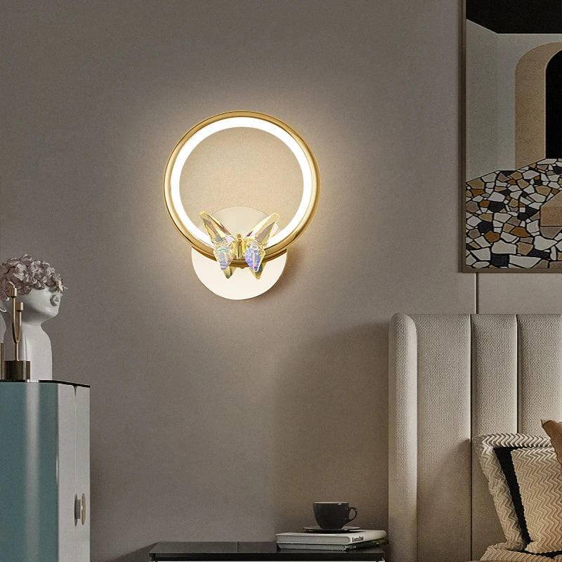 applique murale led en cristal motif papillon montage en surface