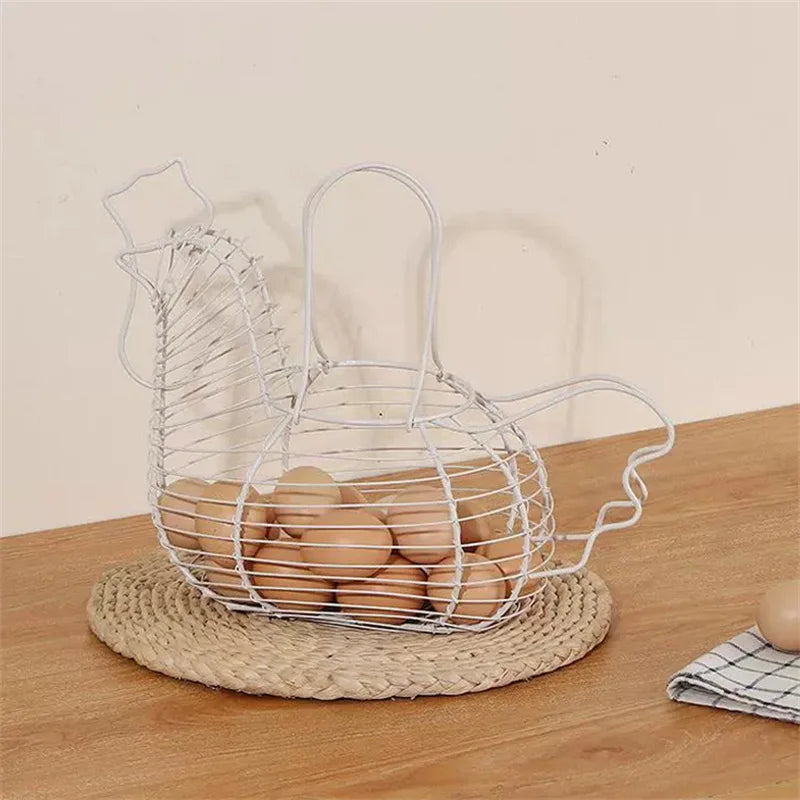 panier de rangement en fer forgé en forme de poulet pour œufs et fruits