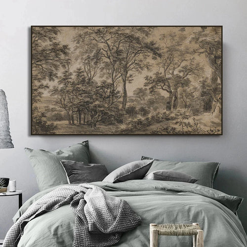 peinture vintage forêt paysage neutre style artistique