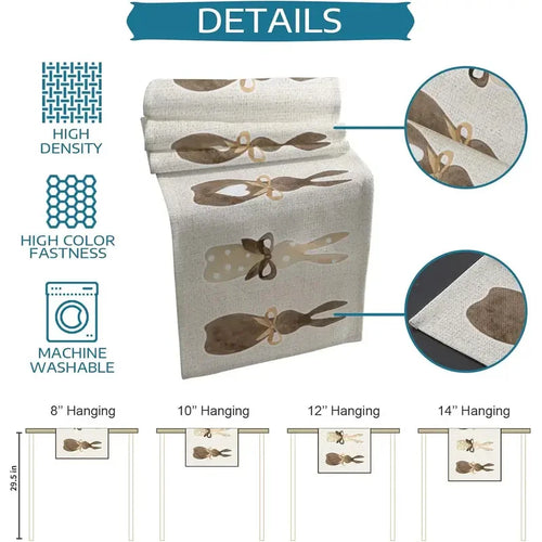 Chemin de table lin motifs lapin coeur paques